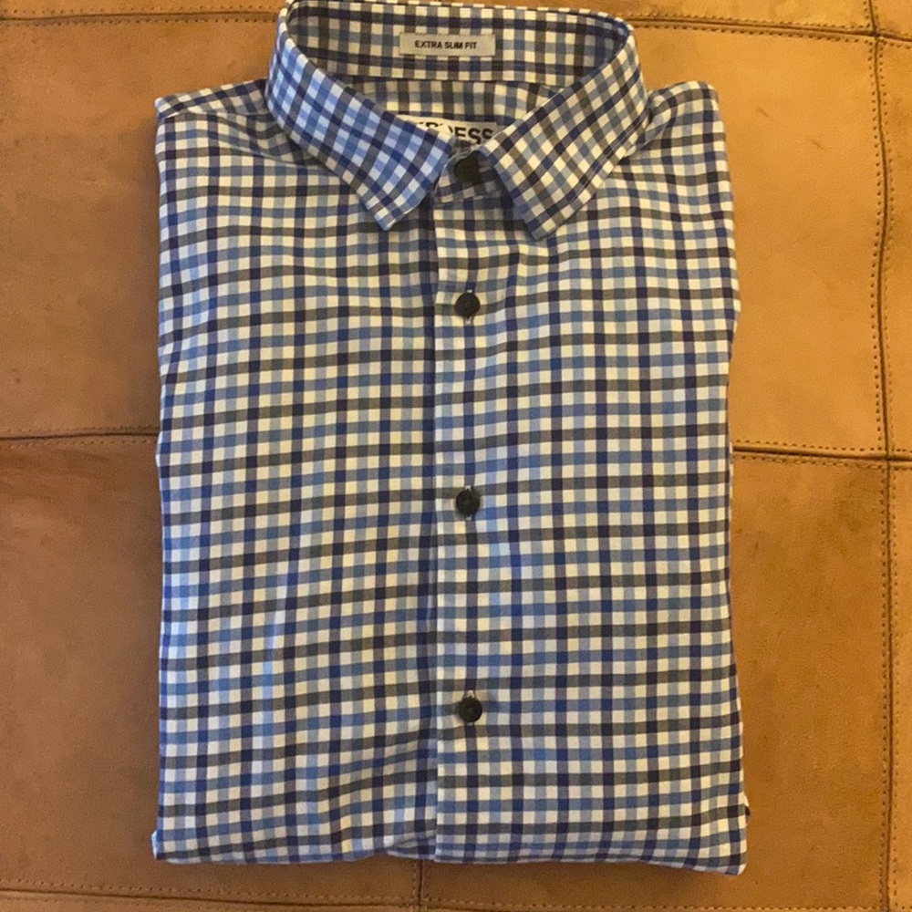 Men’s Express Large Blue and White Dress Shirt